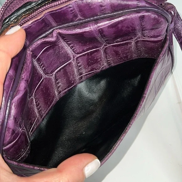Purple Croc Embossed Leather Made in Italy Shoulder Crossbody Bag - Picture 14 of 14